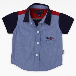 Perry Ellis America 12M Infant Toddler Shirt Colorblock Logo Button-Front- KC022